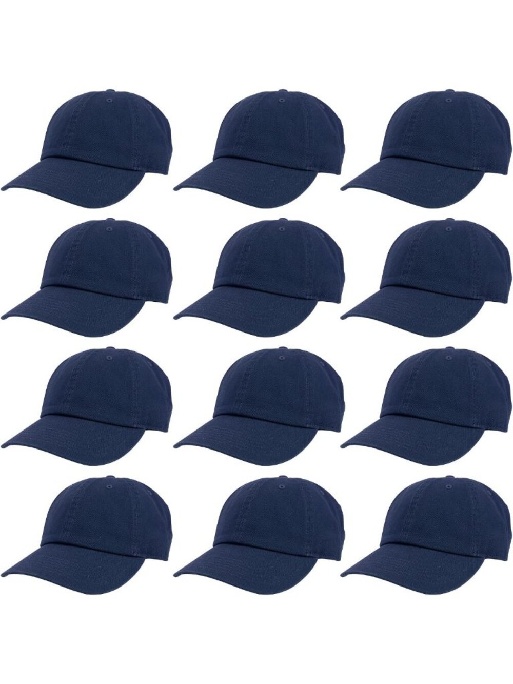 100% Cotton Adjustable Baseball Caps - Plain Blank Hats, Bulk Pack of 12
